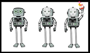 pictture of robots one with a mask and one with an umbrella drink